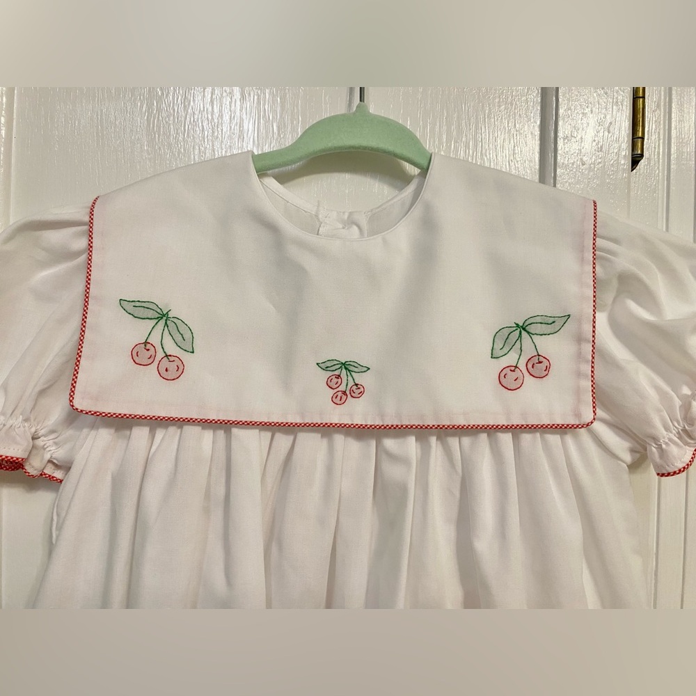 White Dress with Cherry Embroidery - Picture 2 of 3